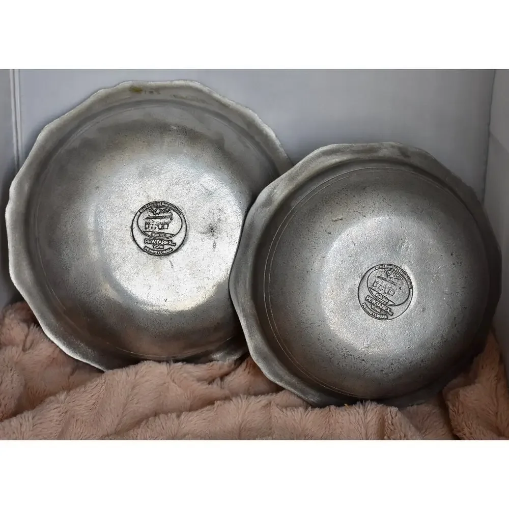 French Country 3pc Metalwear Pewtarex York Pennsylvania Pewter Bowls & Platter